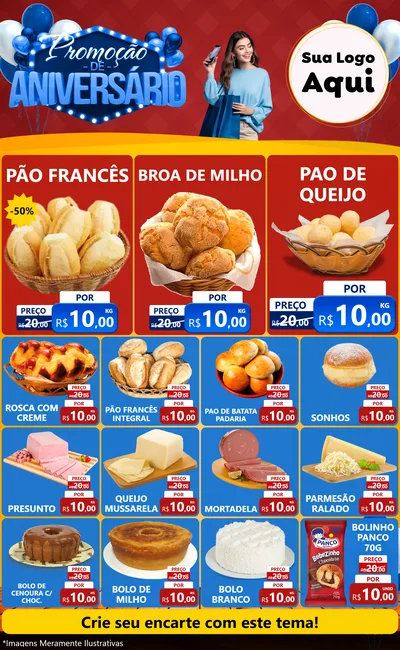 Modelo de Encarte para Encarte Grande com o tema Promoção de Aniversário para Padaria