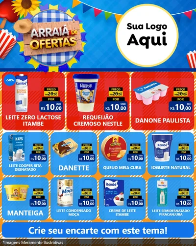 Modelo de Rede Social para Feed Instagram com o tema Arraiá de Ofertas para Frios e Laticínios