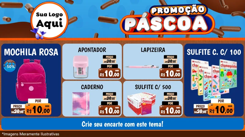 Modelo de TV para TV Horizontal com o tema Promoção Páscoa para Papelaria