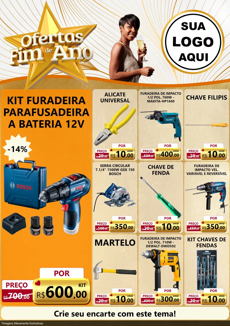 Modelo de Encarte para Encarte A4 Vertical com o tema Ofertas Fim de Ano para Maquinas e Ferramentas