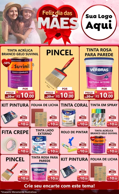 Modelo de Encarte para Encarte Grande com o tema Feliz Dia Das Mães para Tintas e Ferramentas