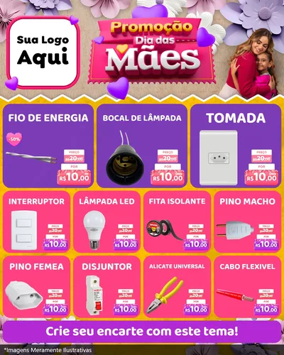 Modelo de Rede Social para Feed Instagram com o tema Promoção Dia das Mães para Materiais Elétricos