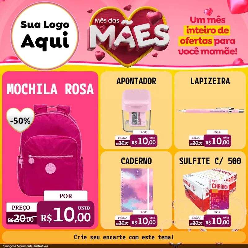 Modelo de Rede Social para Feed Facebook com o tema Mês das Mães para Papelaria