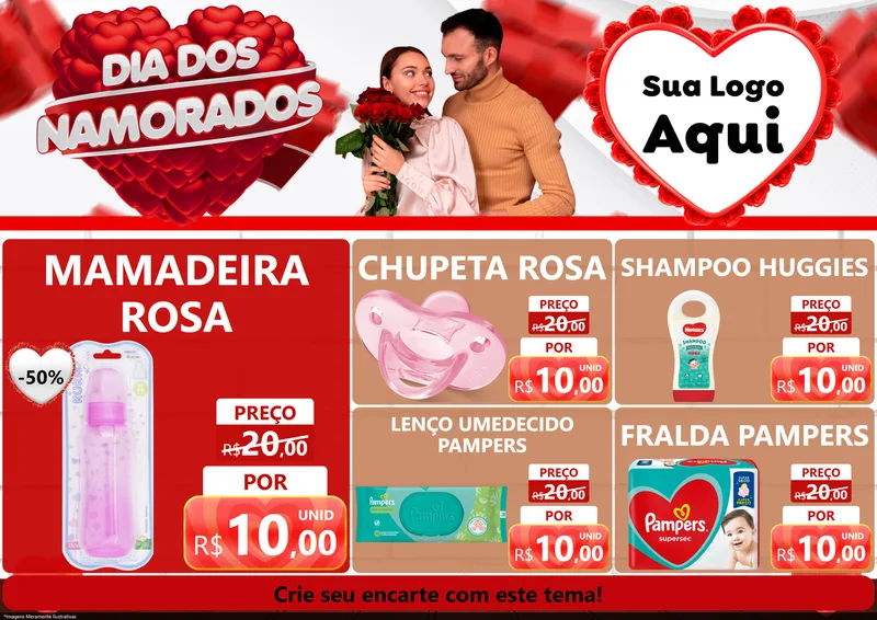 Modelo de Encarte para Encarte A4 Horizontal com o tema Dia dos Namorados para Bebês