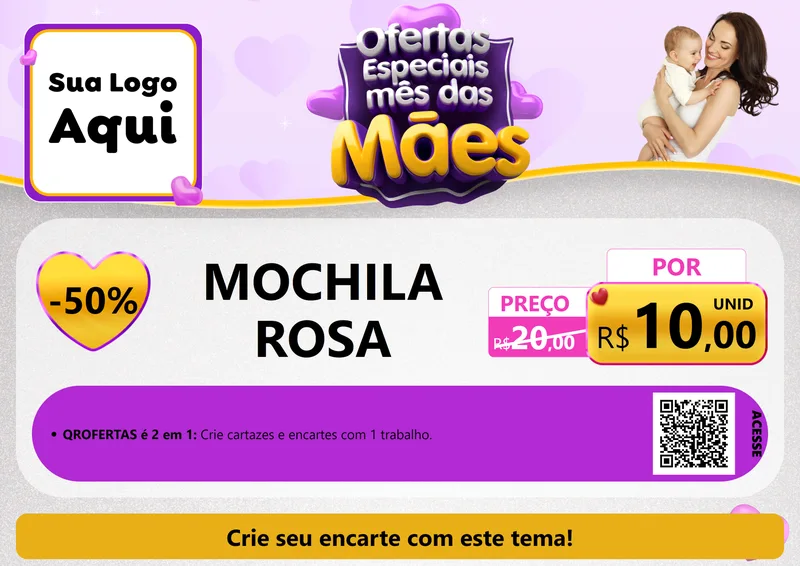 Modelo de Cartaz para Cartaz A4 Horizontal com o tema Ofertas Especiais - Mês das Mães para Papelaria