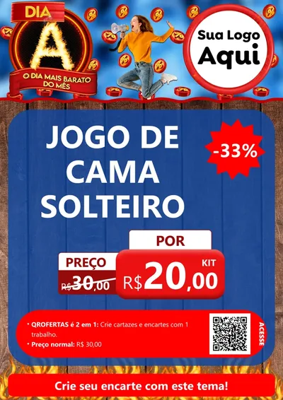 Modelo de Cartaz para Cartaz A4 Vertical com o tema Dia A - O Dia Mais Barato Do Mês para Cama, Mesa e Banho