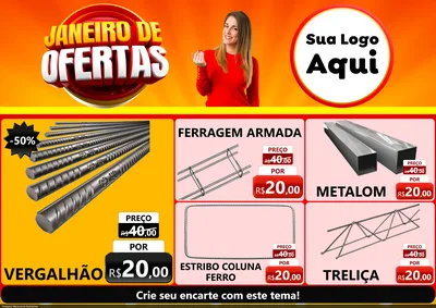 Modelo de Encarte para Encarte A4 Horizontal com o tema Janeiro de Ofertas para Ferragens