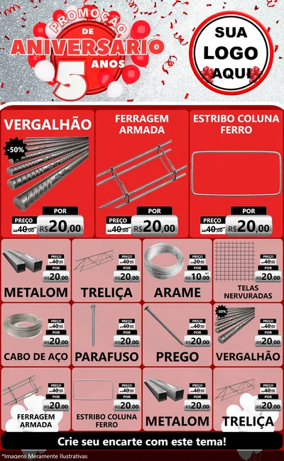 Modelo de Encarte para Encarte Grande com o tema Promoção de Aniversário - 5 Anos para Ferragens