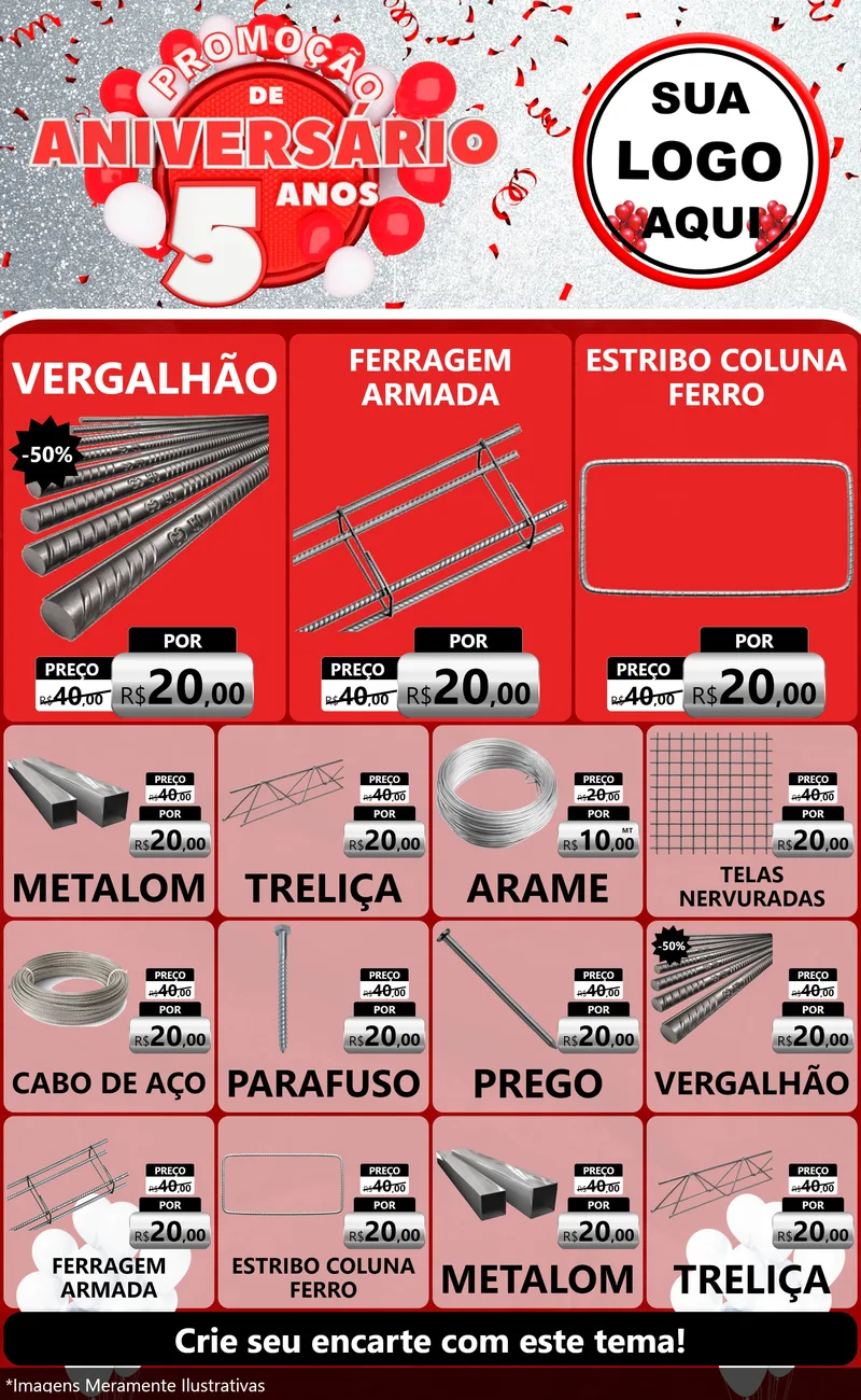 Modelo de Encarte para Encarte Grande com o tema Promoção de Aniversário - 5 Anos para Ferragens