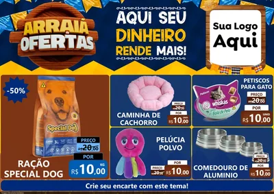 Modelo de Encarte para Encarte A4 Horizontal com o tema Arraiá de Ofertas - Junina para Pet Shop