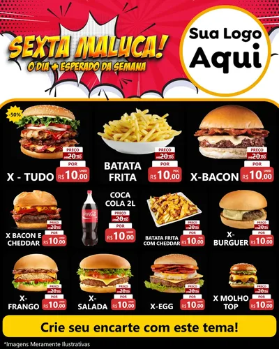 Modelo de Rede Social para Feed Instagram com o tema Sexta Maluca! para Hamburgueria