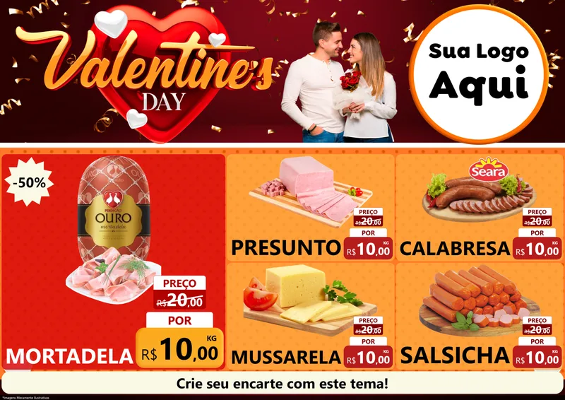 Modelo de Encarte para Encarte A4 Horizontal com o tema Valentine's Day para Frios e Laticínios