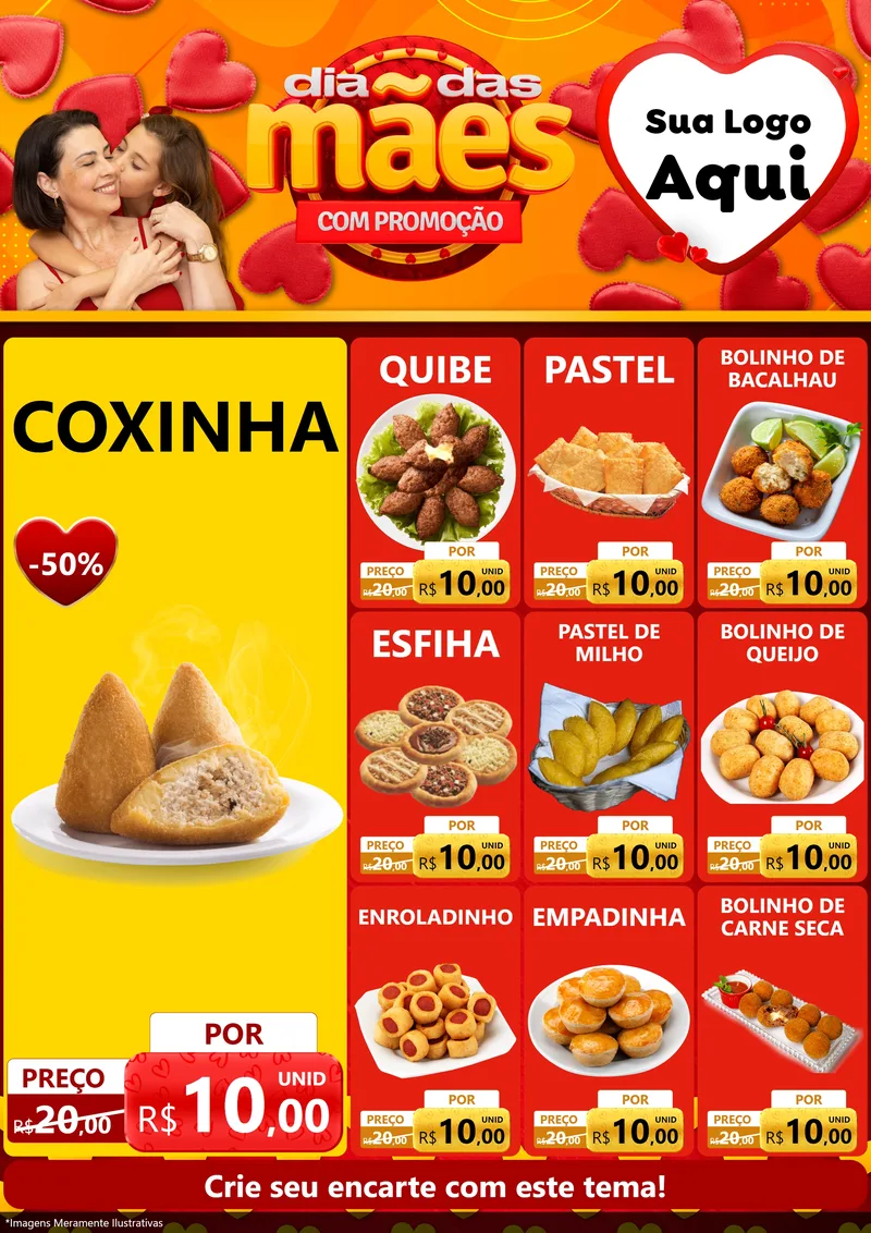 Modelo de Encarte para Encarte A4 Vertical com o tema Dia das Mães com Promoção para Salgadaria
