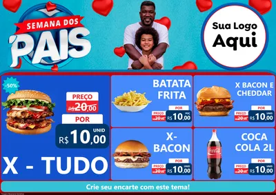 Modelo de Encarte para Encarte A4 Horizontal com o tema Semana Dos Pais para Hamburgueria