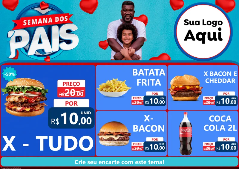 Modelo de Encarte para Encarte A4 Horizontal com o tema Semana Dos Pais para Hamburgueria