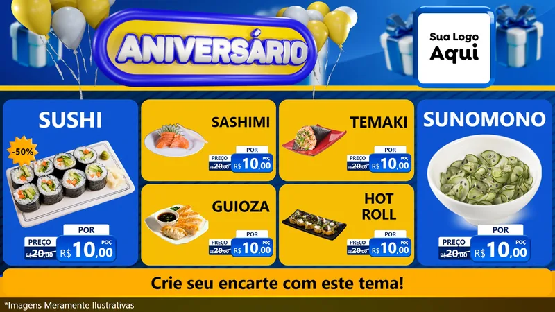 Modelo de TV para TV Horizontal com o tema Aniversário para Comida japonesa