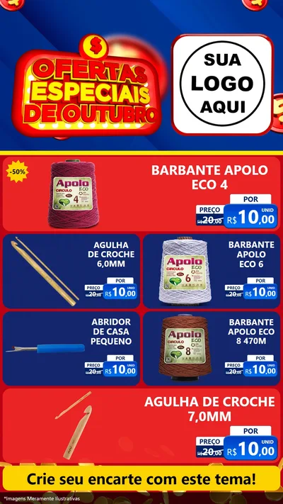 Modelo de TV para TV Vertical com o tema Ofertas Especiais de Outubro para Armarinho e Aviamentos