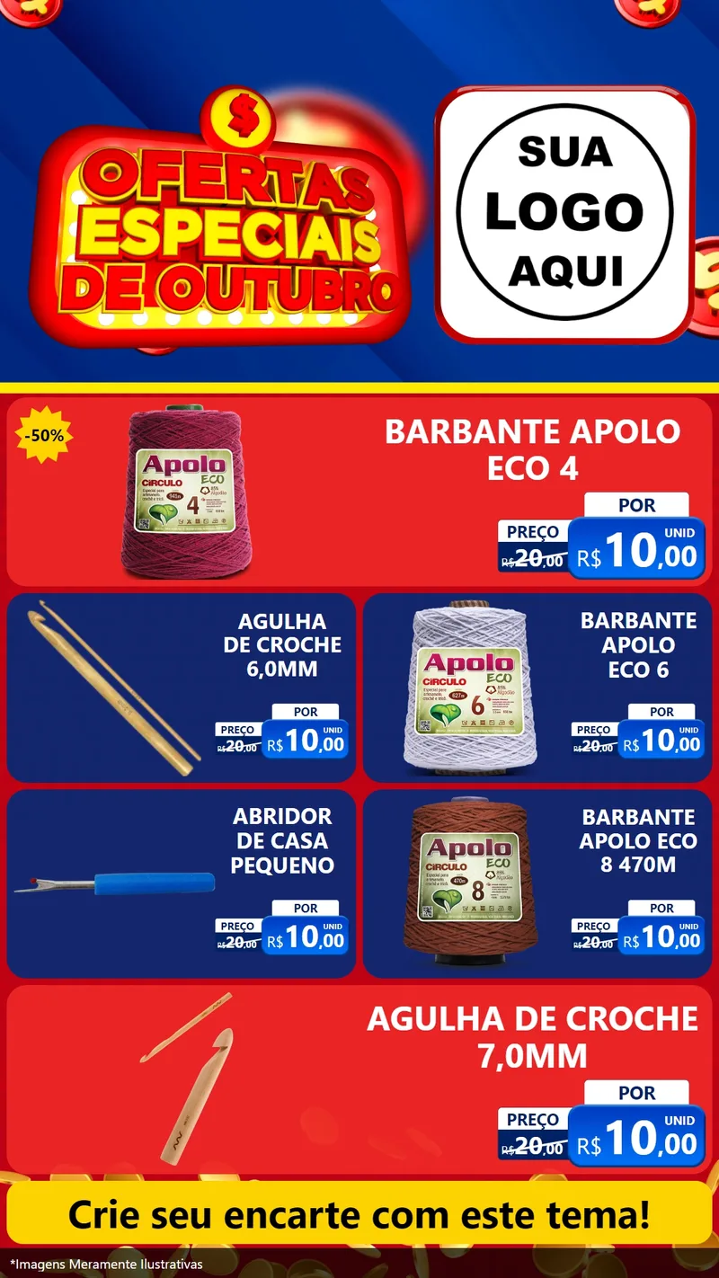 Modelo de TV para TV Vertical com o tema Ofertas Especiais de Outubro para Armarinho e Aviamentos