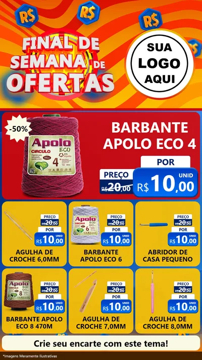 Modelo de Rede Social para Stories com o tema Final de Semana de Ofertas para Armarinho e Aviamentos
