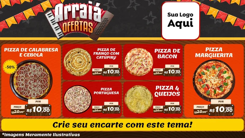 Modelo de TV para TV Horizontal com o tema Arraiá de Ofertas - Junina para Pizzaria