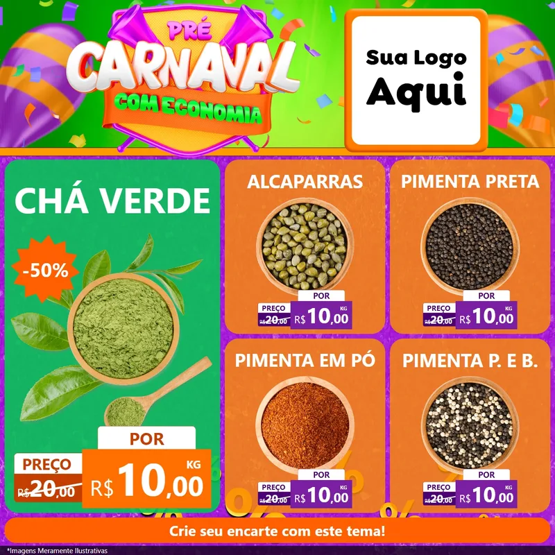 Modelo de Rede Social para Feed Facebook com o tema Pré-Carnaval Com Economia para Produtos Naturais
