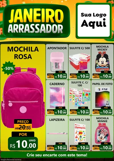 Modelo de Encarte para Encarte A4 Vertical com o tema Janeiro Arrasador para Papelaria
