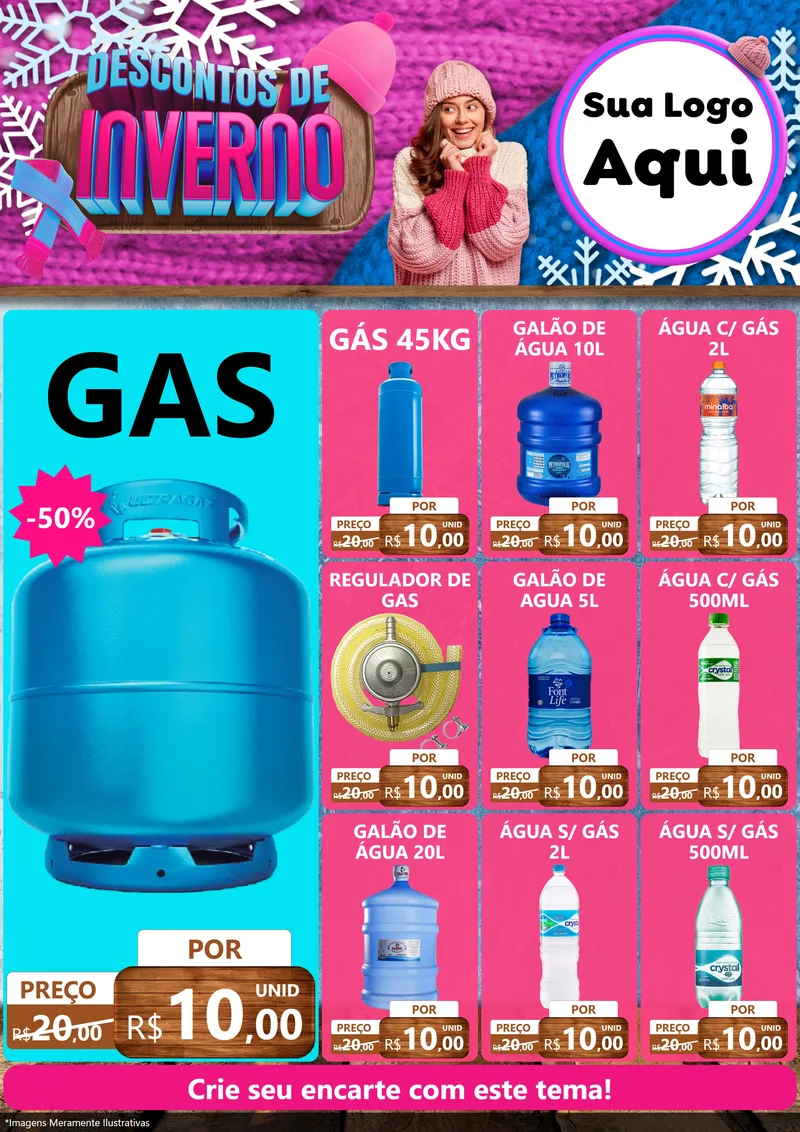Modelo de Encarte para Encarte A4 Vertical com o tema Descontos de Inverno para Água e gás