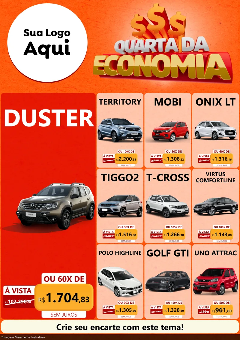 Modelo de Encarte para Encarte A4 Vertical com o tema Quarta da Economia para Concessionaria de Carros