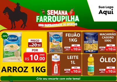 Modelo de Encarte para Encarte A4 Horizontal com o tema Semana Farroupilha - Uma Barbaridade de Ofertas para Supermercado