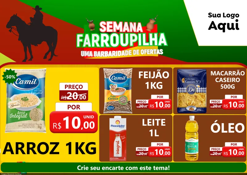 Modelo de Encarte para Encarte A4 Horizontal com o tema Semana Farroupilha - Uma Barbaridade de Ofertas para Supermercado