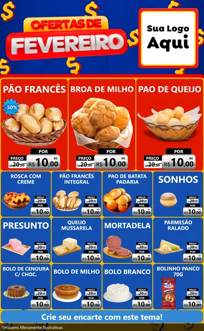 Modelo de Encarte para Encarte Grande com o tema Ofertas de Fevereiro para Padaria
