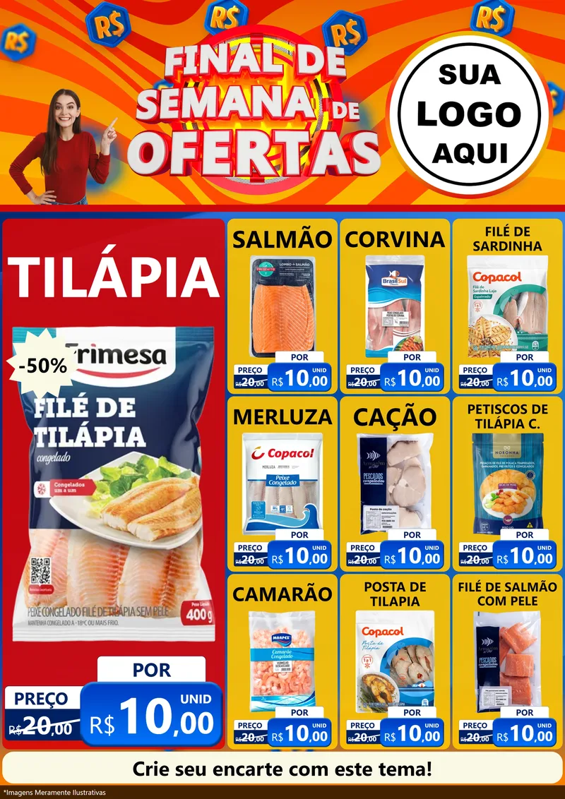 Modelo de Encarte para Encarte A4 Vertical com o tema Final de Semana de Ofertas para Peixaria