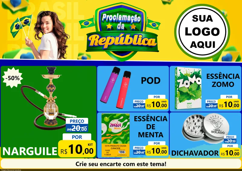 Modelo de Encarte para Encarte A4 Horizontal com o tema Proclamação da República para Tabacaria