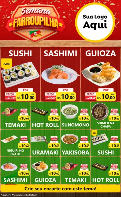 Modelo de Encarte para Encarte Grande com o tema Semana Farroupilha para Comida japonesa