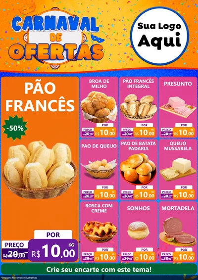 Modelo de Encarte para Encarte A4 Vertical com o tema Carnaval de Ofertas para Padaria