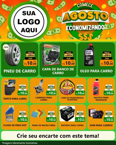 Modelo de Rede Social para Feed Instagram com o tema Comece Agosto Economizando para Auto peças