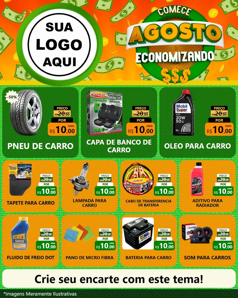 Modelo de Rede Social para Feed Instagram com o tema Comece Agosto Economizando para Auto peças
