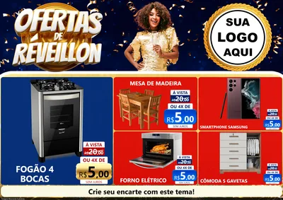 Modelo de Encarte para Encarte A4 Horizontal com o tema Ofertas de Réveillon para Móveis e Eletro