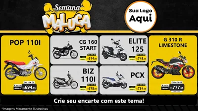 Modelo de TV para TV Horizontal com o tema Semana Maluca para Concessionaria de Motos