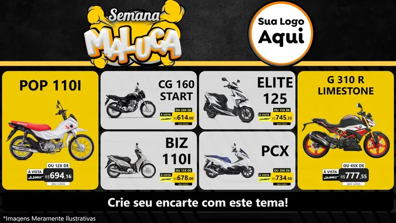 Modelo de TV para TV Horizontal com o tema Semana Maluca para Concessionaria de Motos