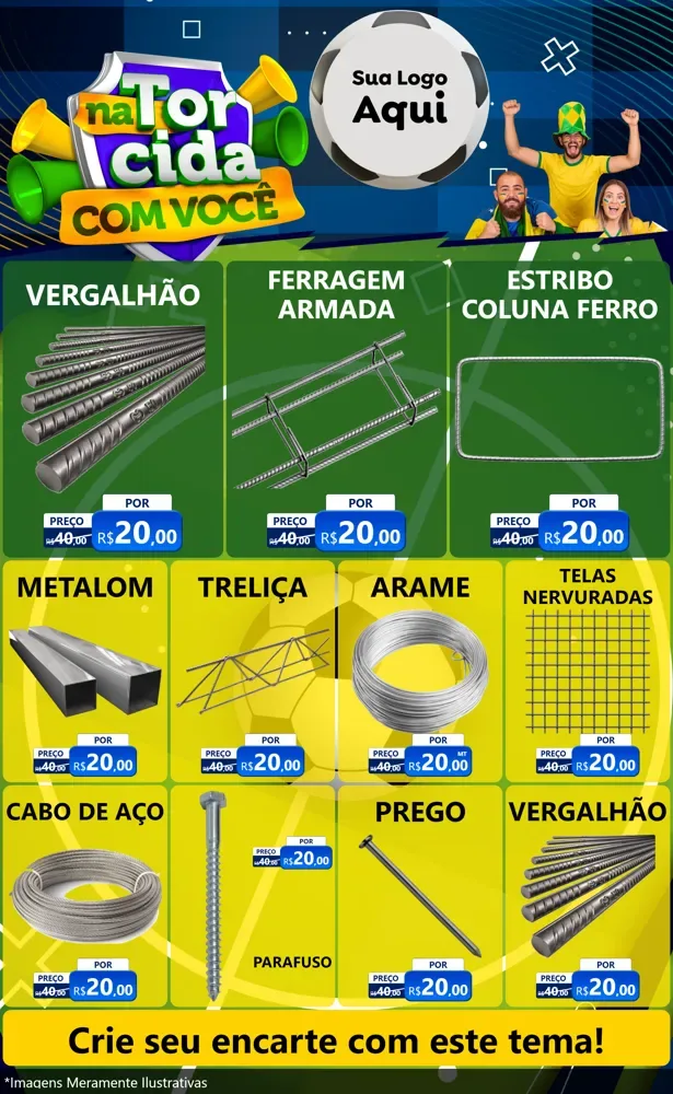 Modelo de Encarte para Encarte Grande com o tema Na Torcida Com Você - Copa para Ferragens