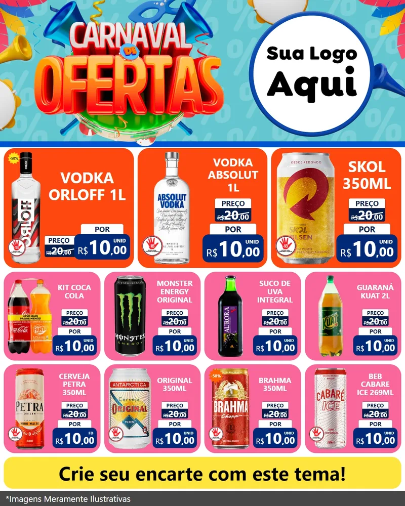Modelo de Rede Social para Feed Instagram com o tema Carnaval de Ofertas para Distribuidora de bebidas