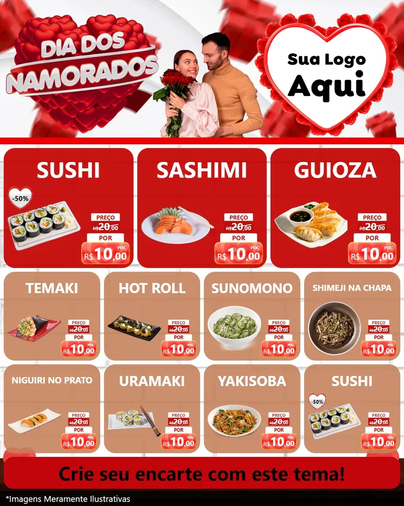 Modelo de Rede Social para Feed Instagram com o tema Dia dos Namorados para Comida japonesa