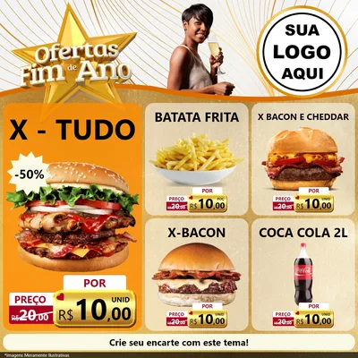 Modelo de Rede Social para Feed Facebook com o tema Ofertas Fim de Ano para Hamburgueria