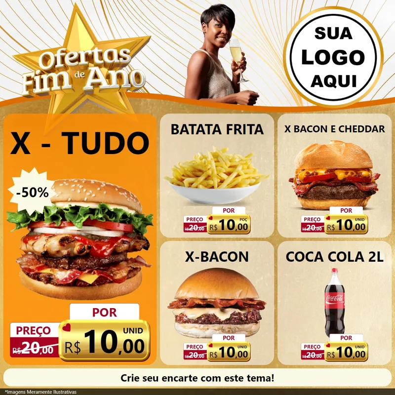 Modelo de Rede Social para Feed Facebook com o tema Ofertas Fim de Ano para Hamburgueria