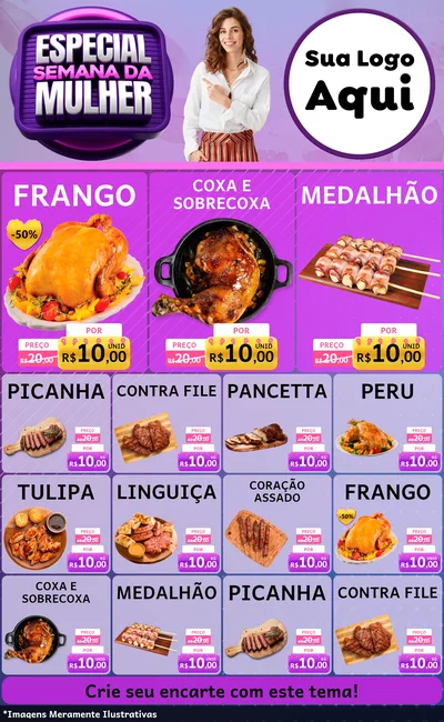 Modelo de Encarte para Encarte Grande com o tema Especial Semana da Mulher para Assados