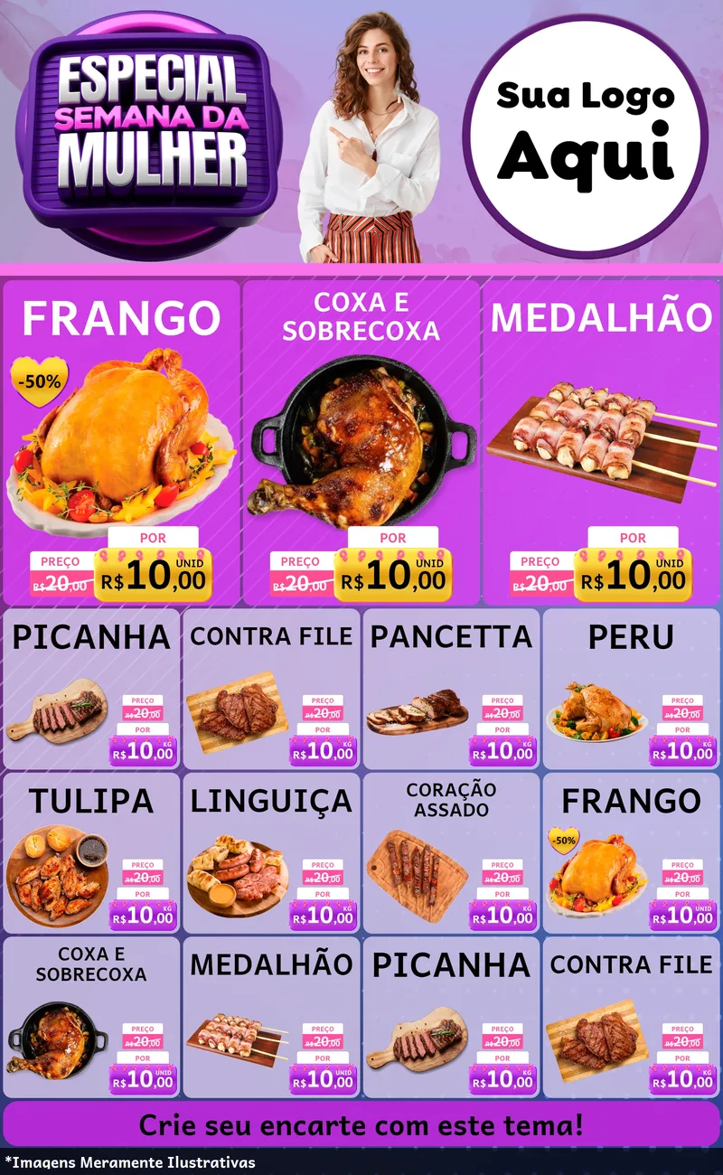 Modelo de Encarte para Encarte Grande com o tema Especial Semana da Mulher para Assados