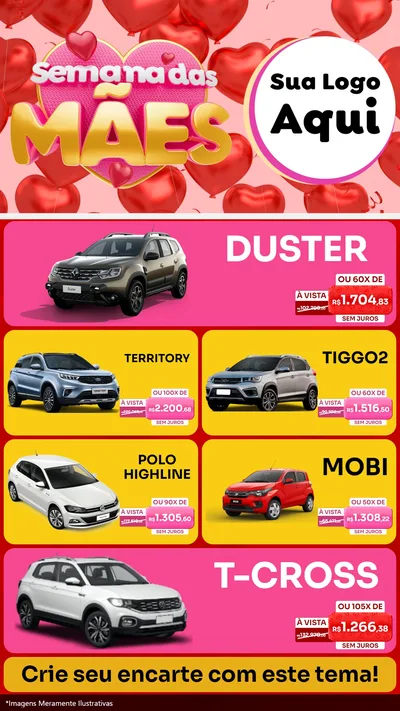 Modelo de TV para TV Vertical com o tema Semana Das Mães para Concessionaria de Carros