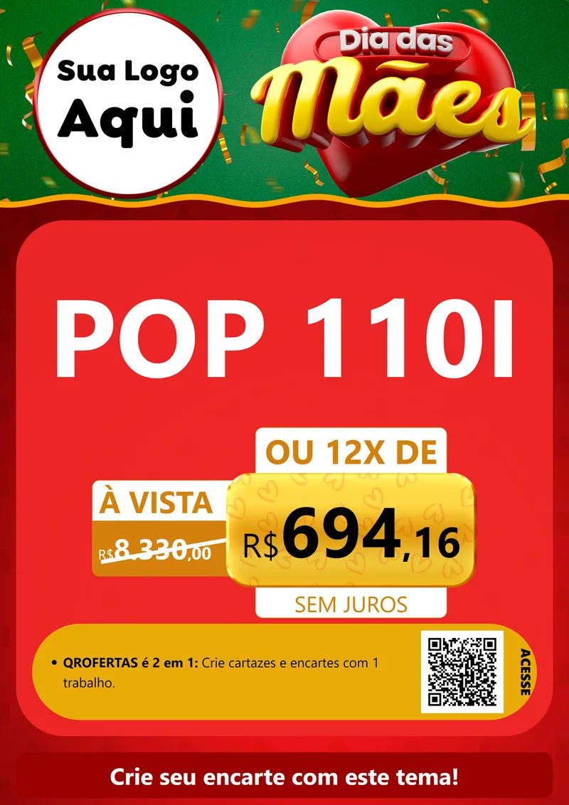 Modelo de Cartaz para Cartaz A4 Vertical com o tema Dia das Mães para Concessionaria de Motos