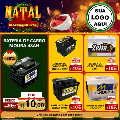 Modelo de Rede Social para Feed Facebook com o tema Natal de Grandes Ofertas para Baterias Elétricas